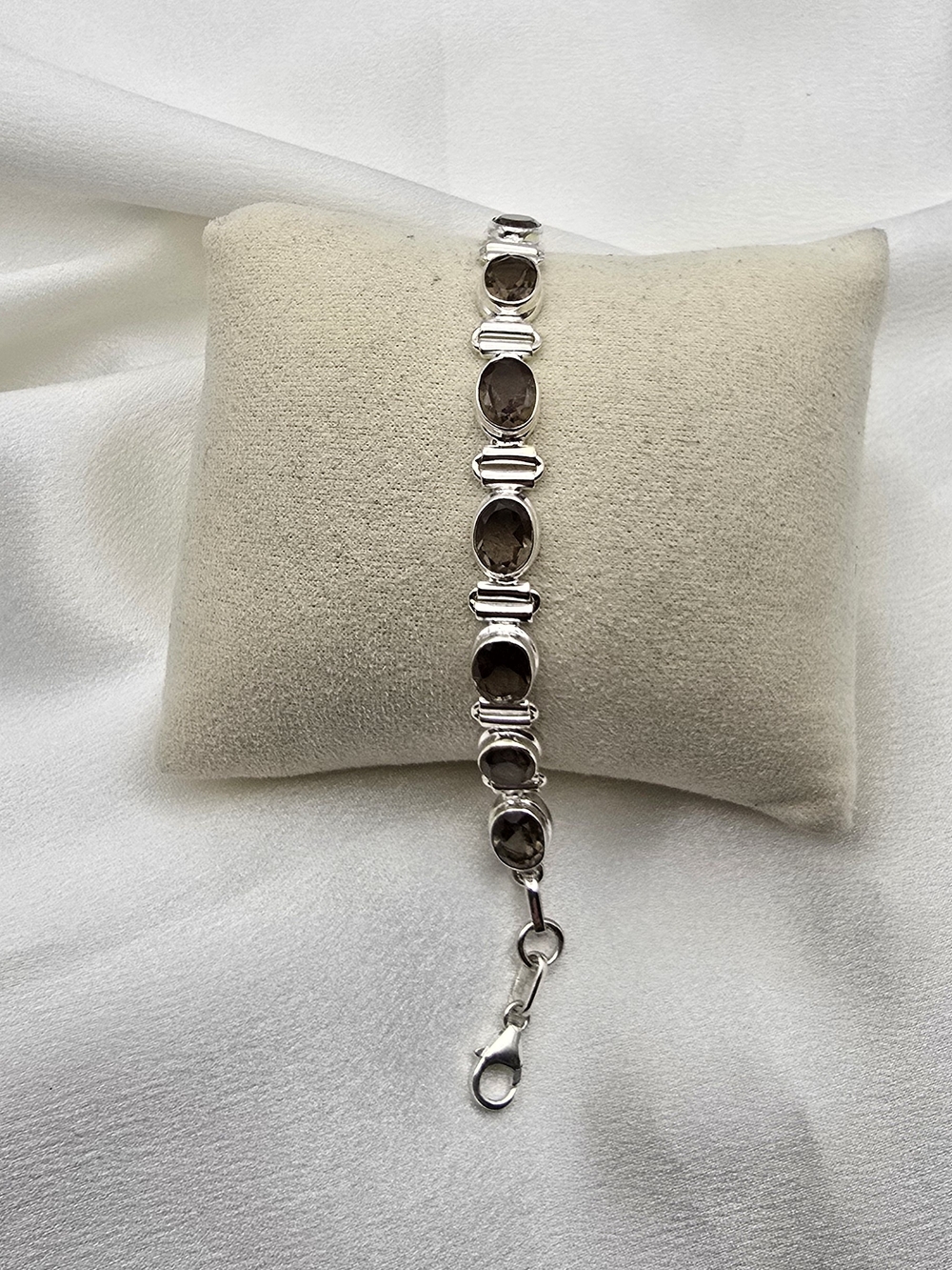 Sterling Silver 925 Smoky Quartz Bracelet Dembose Link Design